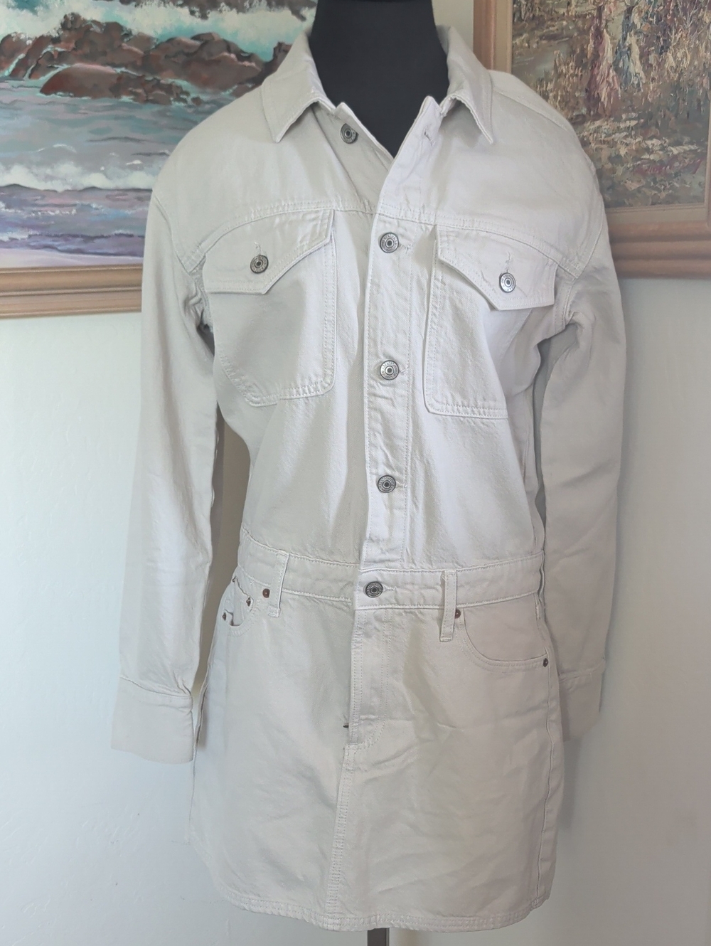 Abercrombie & Fitch Light Gray Long-Sleeve Utility Dress